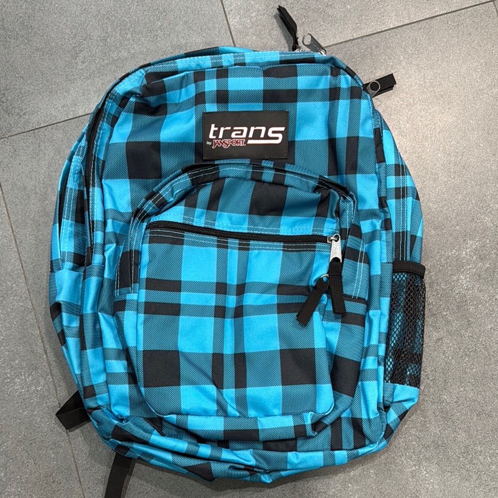 Blue and Black Plaid Backpack